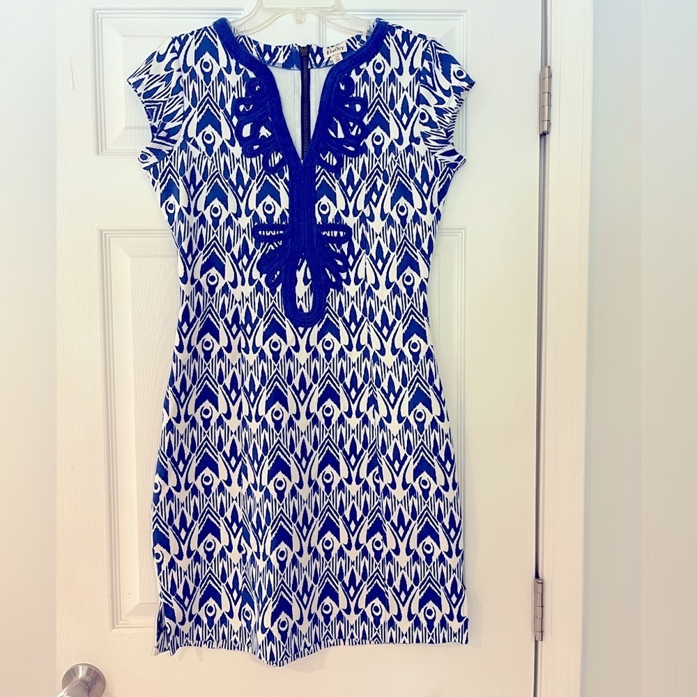 HATLEY blue and white ikat print shift dress - Small